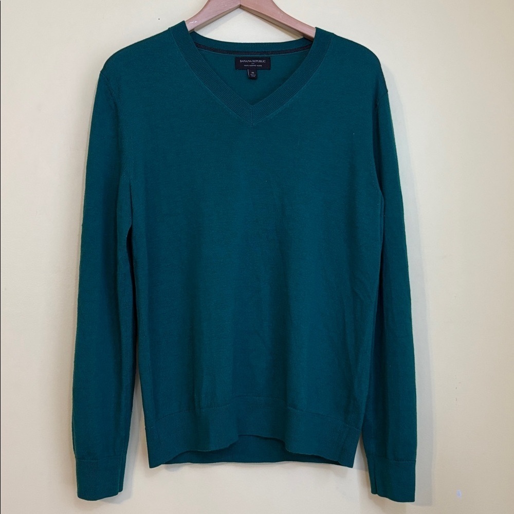 Banana Republic | Green Unisex Merino Wool V-Neck Knit Long Sleeve Sweater M